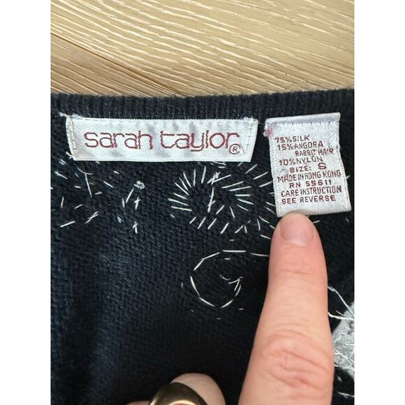 Vintage Sarah Taylor Black Knit Sequin Beaded Sweater Dress Silk Angora S - Picture 2 of 9